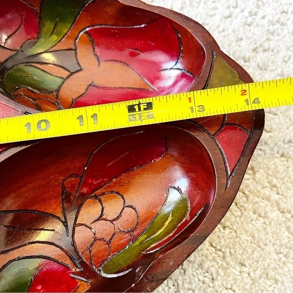 Vintage Mid Century Wooden Serving Bowl Snack Platter Boho Exotic Divided Carved